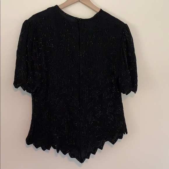 Laurence Kazar Vintage Silk Black Beaded Top - Picture 6 of 8